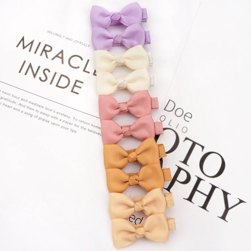 10pcs/lot Solid Grosgrain Ribbon Bows Kids Hair Clips Baby Bowknot Hairpins Girls Barrettes Women Hair Accessories Gift Sets