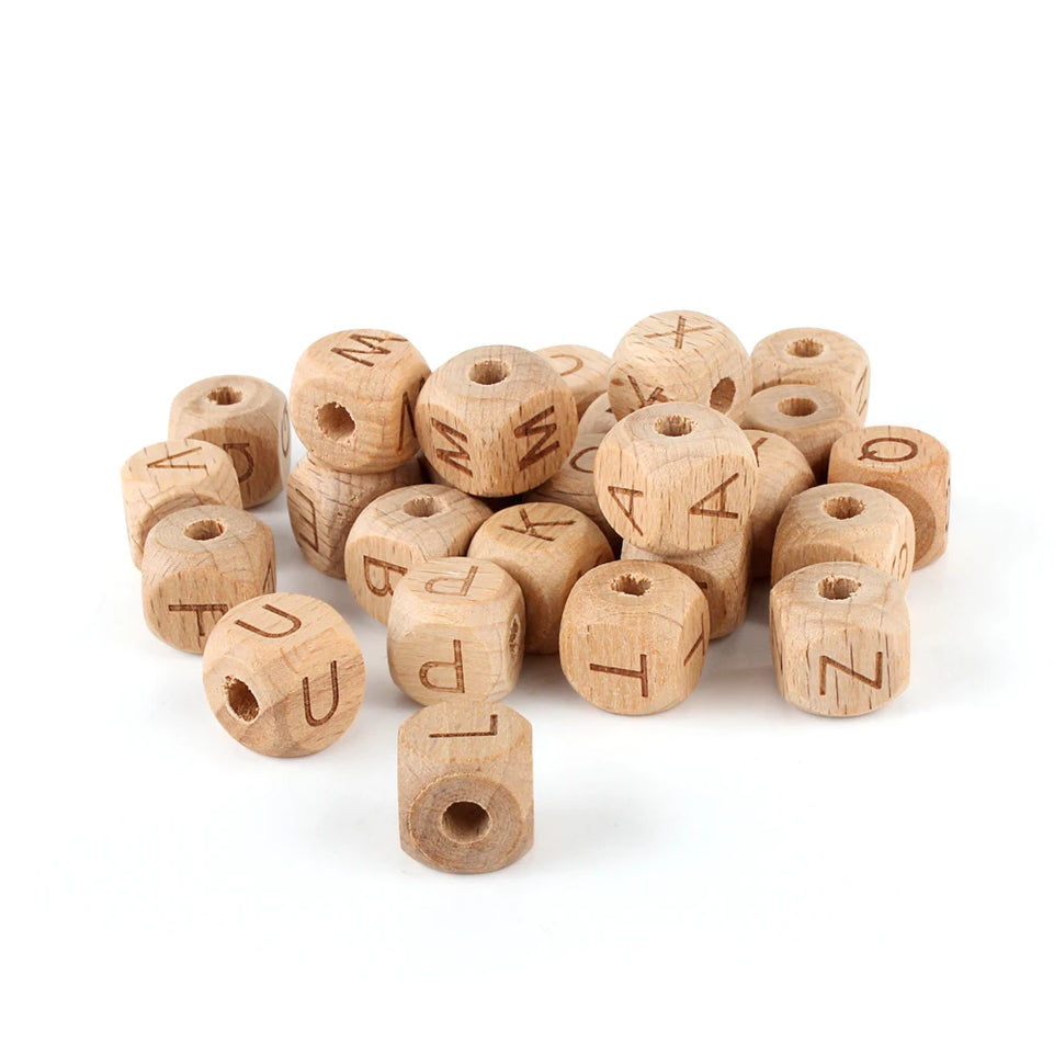 10pcs Wooden Letter Beads 12mm Personalized Name Infant Pacifier Chain Gift Toys Beech Wood Alphabet Baby Teething Teether Bead