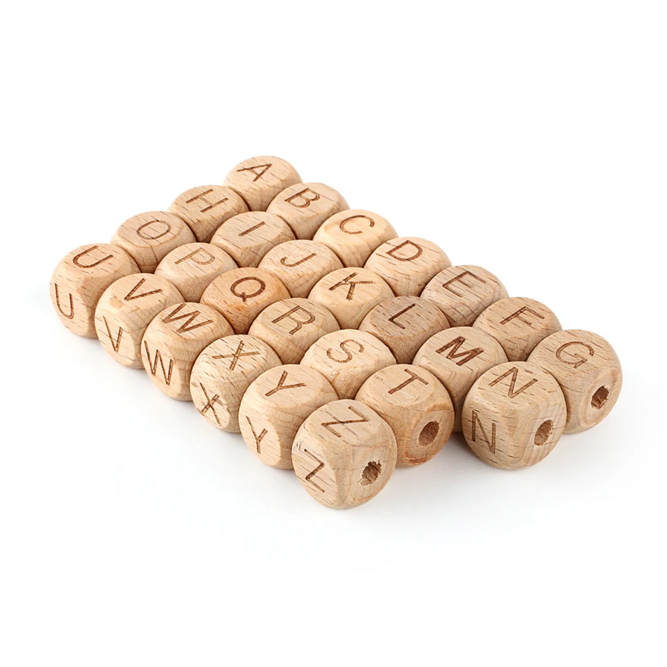 10pcs Wooden Letter Beads 12mm Personalized Name Infant Pacifier Chain Gift Toys Beech Wood Alphabet Baby Teething Teether Bead