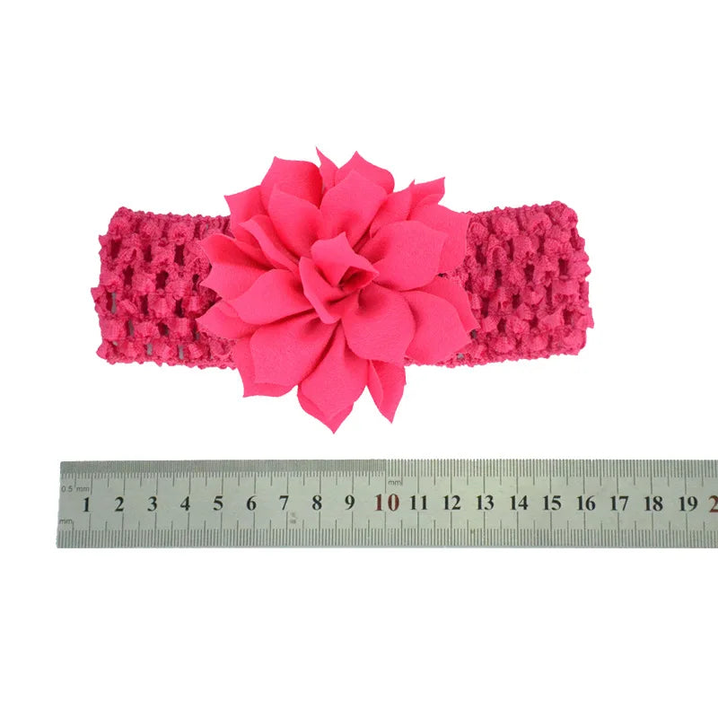 6pcs/lot 9 CM Solid Color Handmade Lotus Flower Infant Headband Crochet Elastic Hairband Baby Girls Floral Headwear Holiday Gift