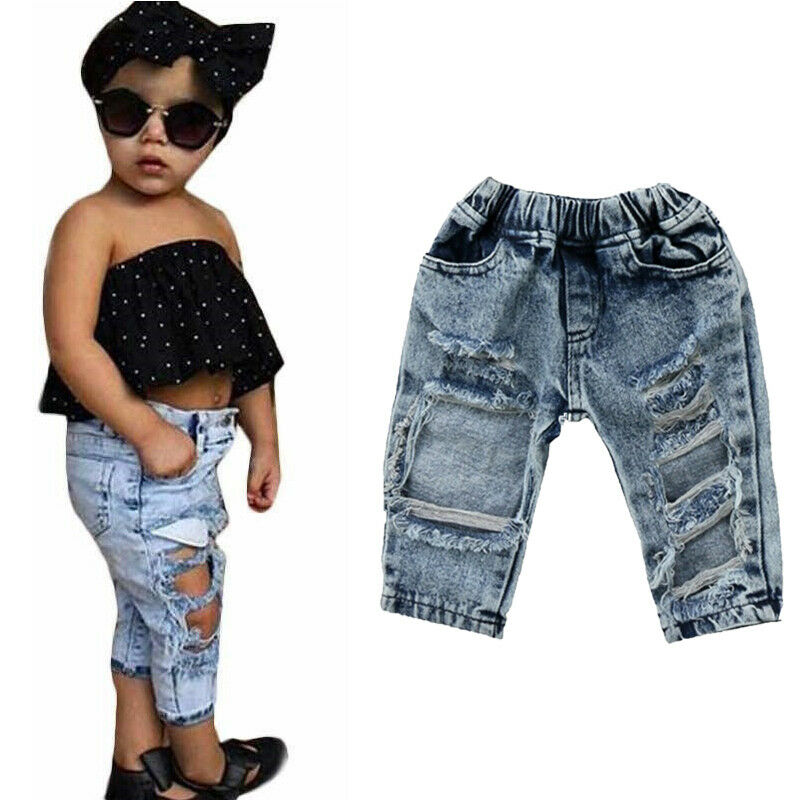 Pudcoco 2019 New 1-5T Fashion Toddler Kids Child Girls Denim Pants Stretch Elastic Trousers Jeans Ripped Hole Clothes Baby Girl