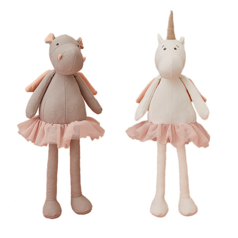 40cm Stuffed Animal Toys Plush Long Legs Unicorn Hippos with Tutu Dress Baby Cuddle Sleeping Dolls  Birthday Toy for Children
