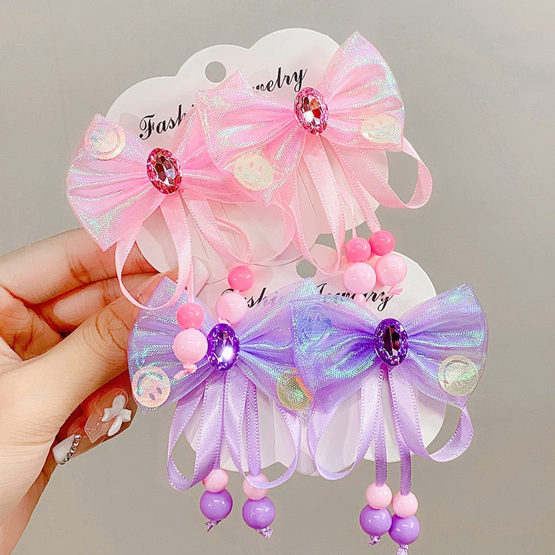 Bowtie Tassels Hair Clips For Girls Baby Diamond Hairpins Princess Colorful Small Girl Side Clip Girl Hair Accessoires Gifts